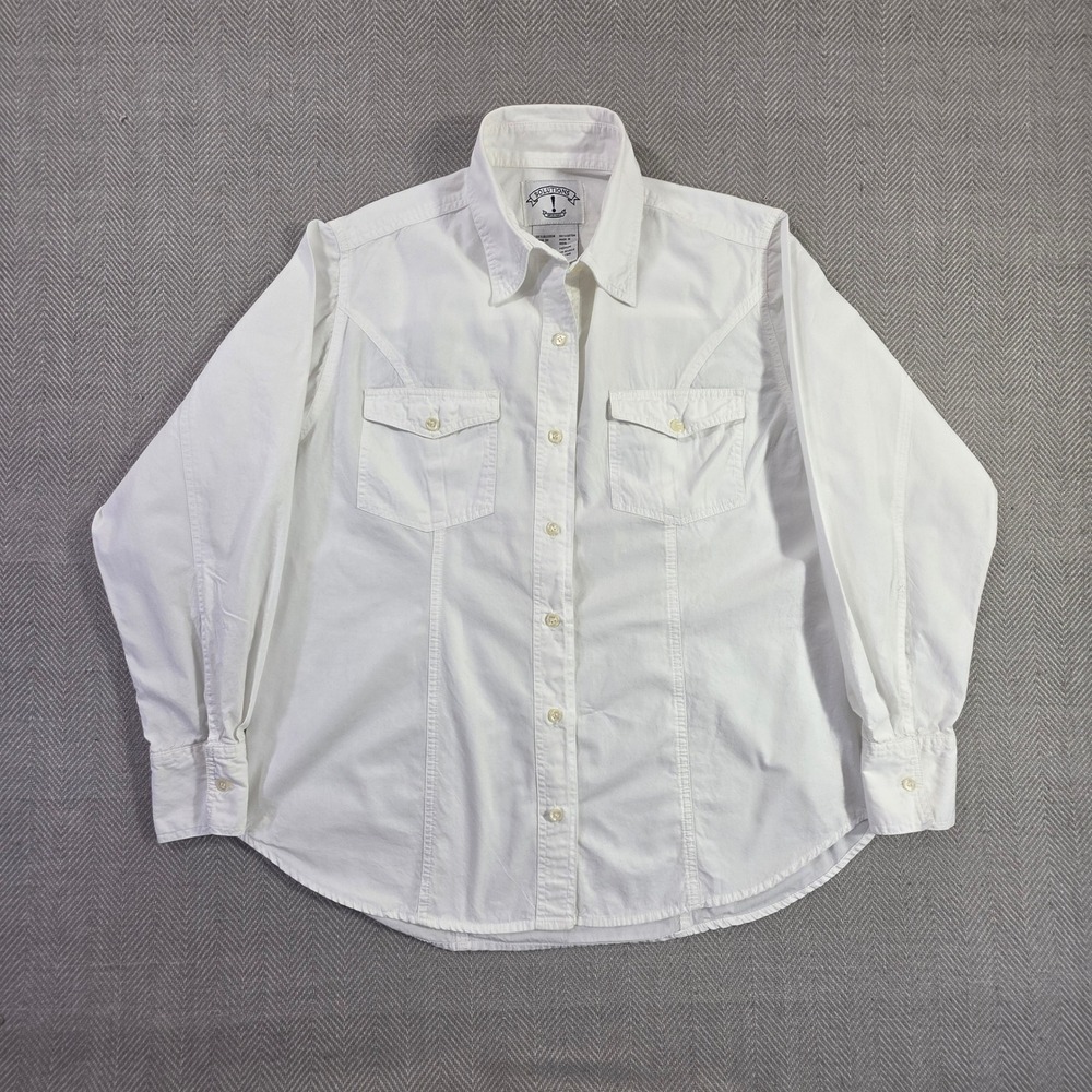 Solutions Original White Cotton Western Button Down Shirt Womens M Long Sleeve